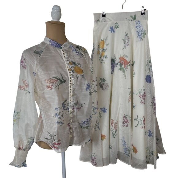 NWT Chicwish Blouse Maxi Skirt Size S Small Rhinestone Button Floral Garden Part - Picture 1 of 13